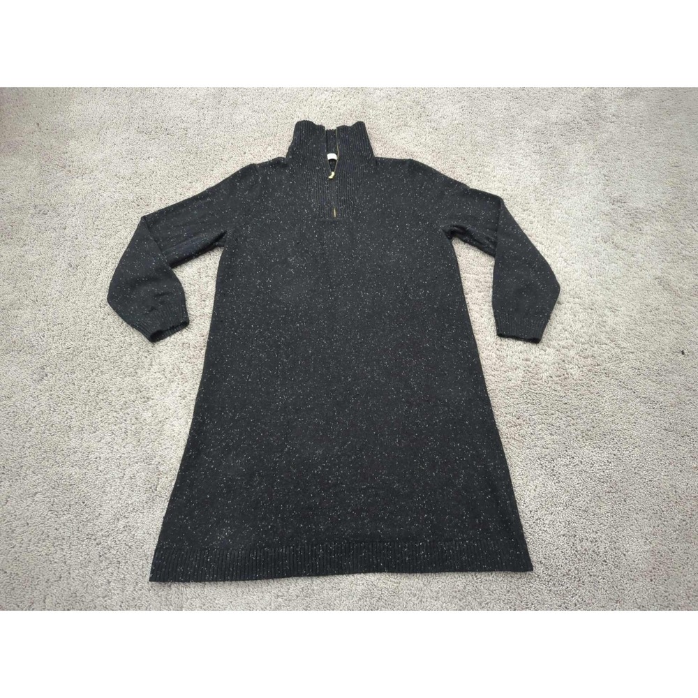 J Crew Sweater Dress Womens L Black Speckled Pullover Long Sleeve Knee Length
